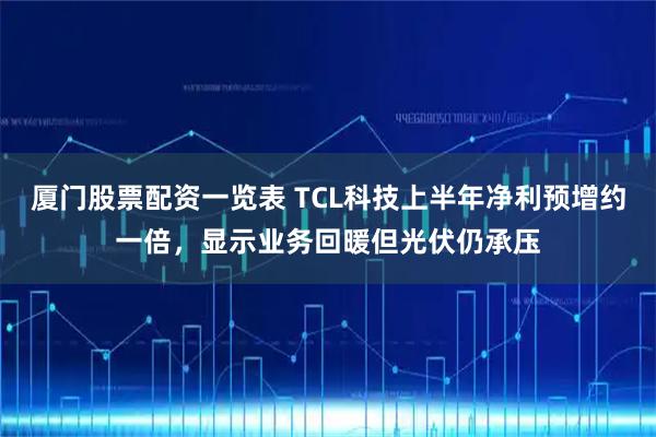 厦门股票配资一览表 TCL科技上半年净利预增约一倍，显示业务回暖但光伏仍承压